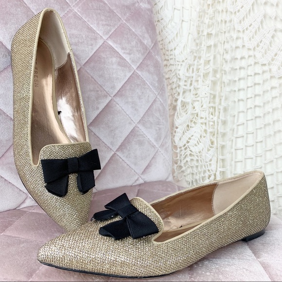 Joe Fresh Shoes - Joe fresh pointed toe glitter bow flats gold 10